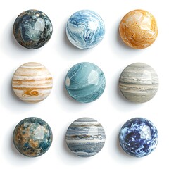 A collection Neptune planets, each showcasing its unique color and size The planets are isolated on white background