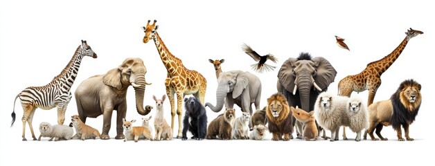 Diverse wildlife gathering safari landscape animal photography natural habitat wide angle view biodiversity representation
