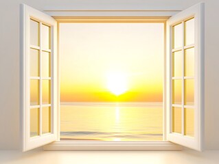 Fototapeta premium A seaside sunset from an open window offers a relaxed and timeless view