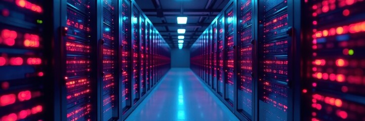 Obraz premium Chromatic server arrays in a modern, high-tech data center , rack, network, IT