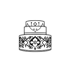 Elegant Wedding Cake: a detailed line art depiction of a three-tiered cake adorned with floral and pattern details.