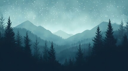 A Majestic Mountain Landscape with Starry Sky at Night
