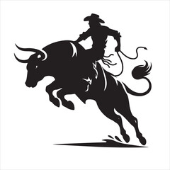 A cowboy with bull rodeo vector silhouette