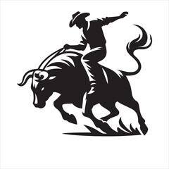 A cowboy with bull rodeo vector silhouette