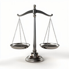3D icon of symbolic balance scale representing justice, white background