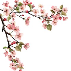 Fototapeta premium Floral overlays featuring tree branches for summer and spring, designed for photo art in a painted frame.