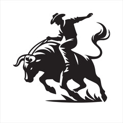 A cowboy with bull rodeo vector silhouette