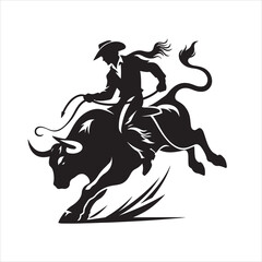 A cowboy with bull rodeo vector silhouette