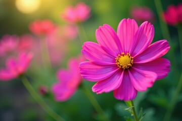 Obraz premium Delicate cosmos blossom, vibrant petals, garden setting , annual, summer, field