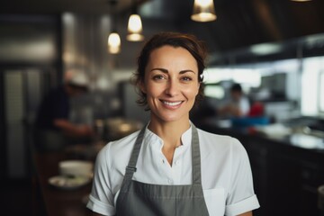 Portrait of a middle aged Hispanic female kitchen chef