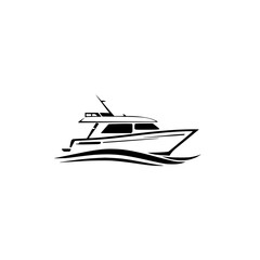 Minimalist Vector Illustration of a Motor Yacht on White Background.
