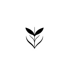 Minimalist dark abstract of a plant stem with two leaves.