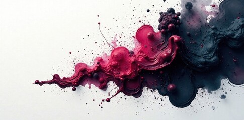 Deep black ink blots, unevenly rolled, white space , ink, material