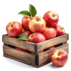 A pile apples in wooden containers, showcasing the fresh and vibrant color the fruit The apples are isolated on white background
