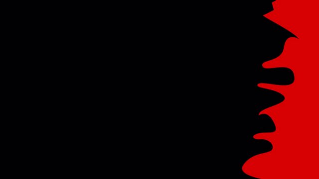 A bloodstain spreads across a black screen. Horror video transition in 4K with an alpha channel. 2D animation of red paint covering the screen for a seamless scene change.