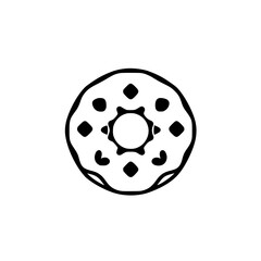 Abstract donut with black outline and circular form, featuring multiple shapes and a central hole in a white background.