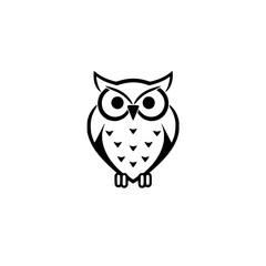 Simplified Owl Illustration: A symmetrical, black and white minimalist owl silhouette.