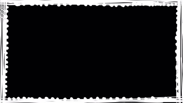 Video transition with a camera flash and a photo frame on a black screen. A 2D sketch-style frame concept for switching photos. 4K artistic animation with space for content.