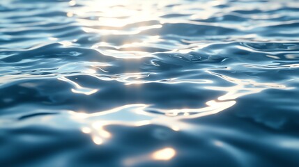 The image depicts a serene water surface reflecting light, showcasing gentle ripples and a soothing blue tone.
