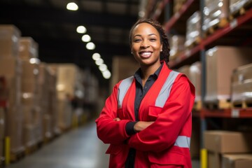 Portrait of a smiling African American female warehouse worker