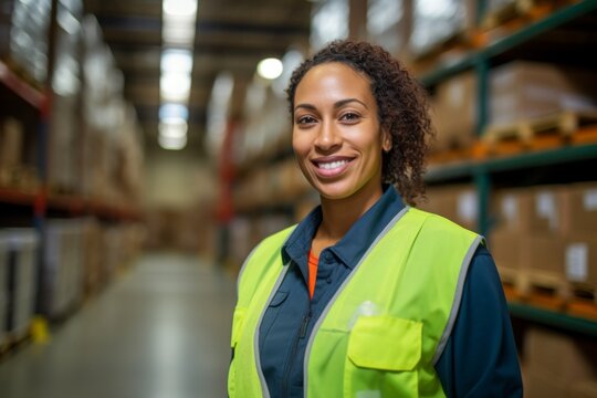 Portrait of a smiling African American female warehouse worker
