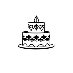 Monochrome Cake: Two-tiered cake with unique geometric pattern, topped with a stylized flame.