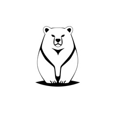 Minimalist black and white vector illustration of a polar bear, sitting, set against a white background.