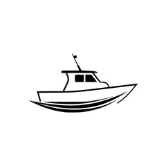Black and White Outline of a Boat, a Modern Coastal Vessel.