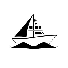 Illustration of a black sailboat on white background.