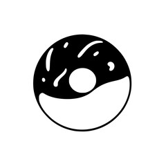 A black and white illustration of a donut, with a simple design and a clean, minimal look.