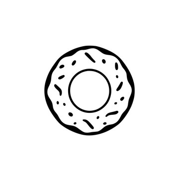recommend clip art: Black and white donut illustration with sprinkles on a white background.