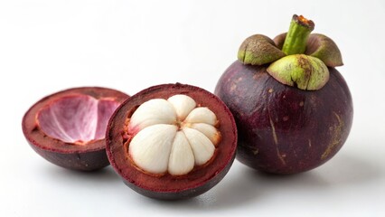 Mangosteen Fruit Halves and Whole Fruit