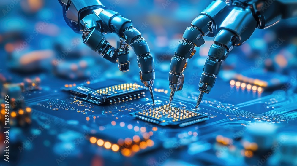 Poster ai-driven robotic arms constructing circuit boards with extreme accuracy in a high-tech production s