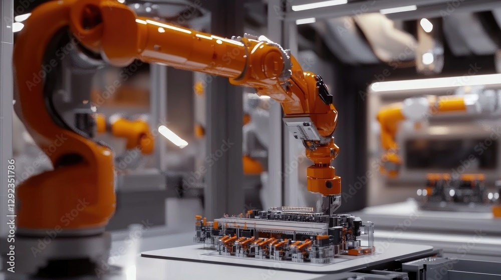 Poster ai-driven robotic arms constructing circuit boards with extreme accuracy in a high-tech production s