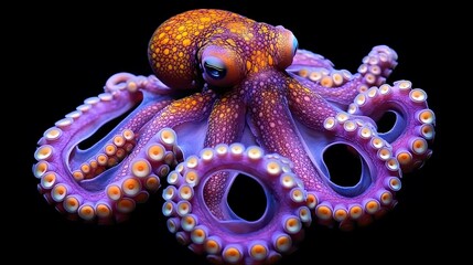 Fototapeta premium The Purple and Orange Octopus Displayed Against a Black Background