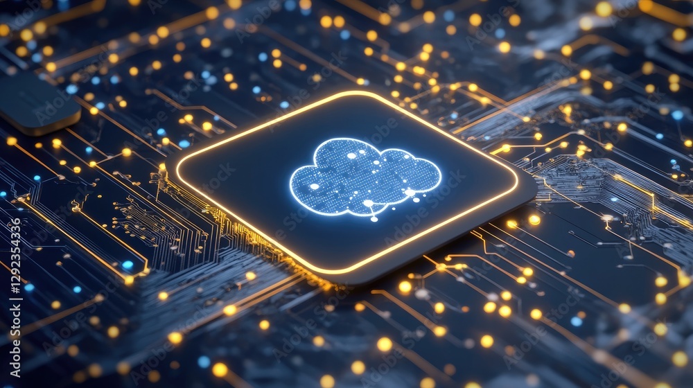 Poster a futuristic concept of brainwaves syncing with ai-driven cloud computing technology.