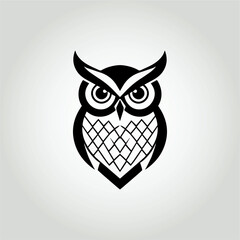 Geometric Owl Logo Design, Sleek Black and White Symbol, Minimalist Style