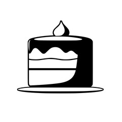 Black and White Cake Illustration: A Simple and Symbolic depiction of a layered cake with a candle.