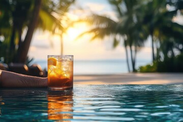 Tropical Relaxation at Infinity Pool with Coconut Drink in Luxury Resort