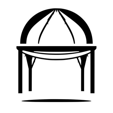 recommend clip art: Wedding Arch Illustration: Minimalist Black and White Gazebo with Fabric Drape, Arch, and Shadow on White.