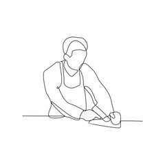One continuous line drawing of a Carpenter is on duty vector design illustration. Carpenter design illustration simple linear style vector concept. Carpenter illustration for your asset design.