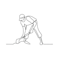 One continuous line drawing of a Farmer is on duty vector design illustration. Farmer working design illustration simple linear style vector concept. Farmer in field illustration for your asset design