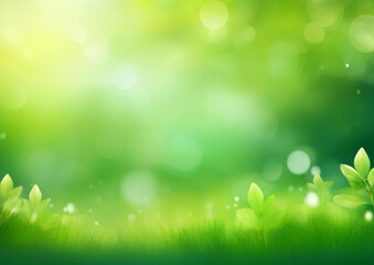 Obraz premium Spring background green blurred bokeh lights