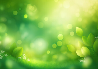 Obraz premium Spring background green blurred bokeh lights