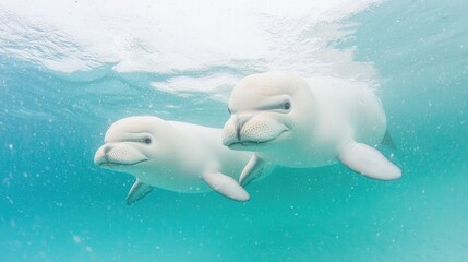 Naklejka premium Two White Dolphins Underwater