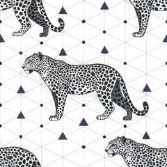 Seamless Pattern Featuring Leopards Nature-Inspired Design Textile Art Vibrant Colors Top-Down View Wildlife Concept