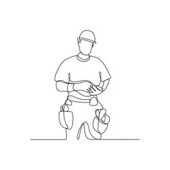 One continuous line drawing of a Electrician is on duty vector design illustration. Electrician design illustration simple linear style vector concept. Electrician illustration for your asset design.