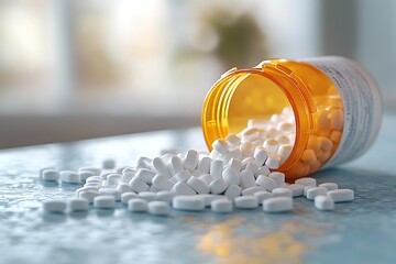 Pills spilling from bottle, home