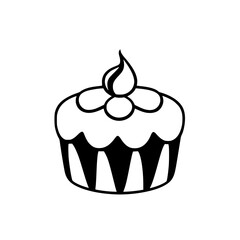 Black and white illustration of a cupcake, minimalist style, with a simple design, focusing on a single delicious cupcake.