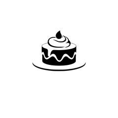 Black and white cake logo with minimalist, vector-style, monochrome, and a minimalist illustration.